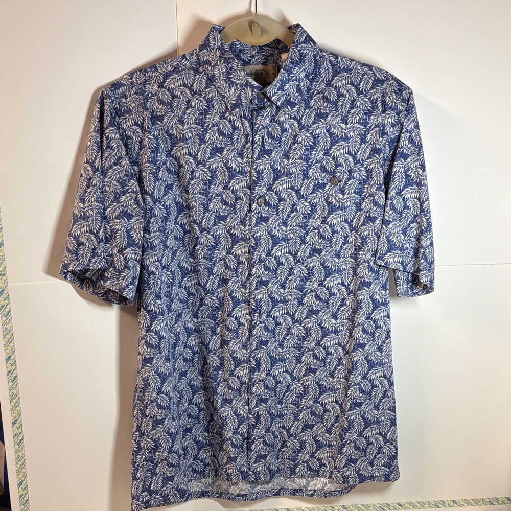 Campia Moda Blue Fern Button Down Men's Shirt, Size M